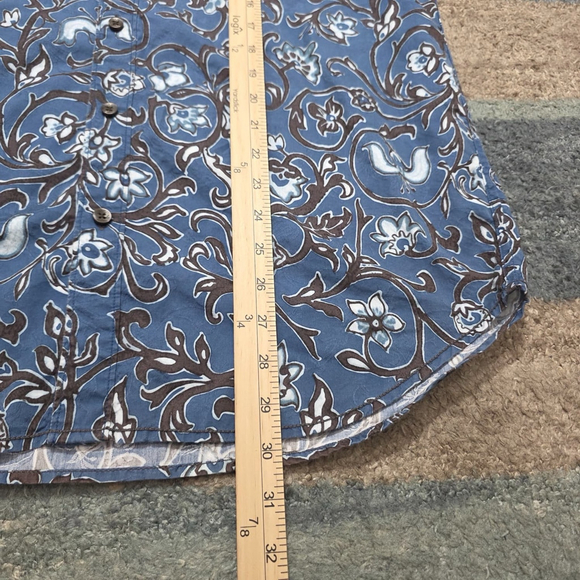 Tommy Bahama Silk Cotton Shirt Mens M Blue Brown Floral Paisley Long Sleeve - Picture 9 of 10